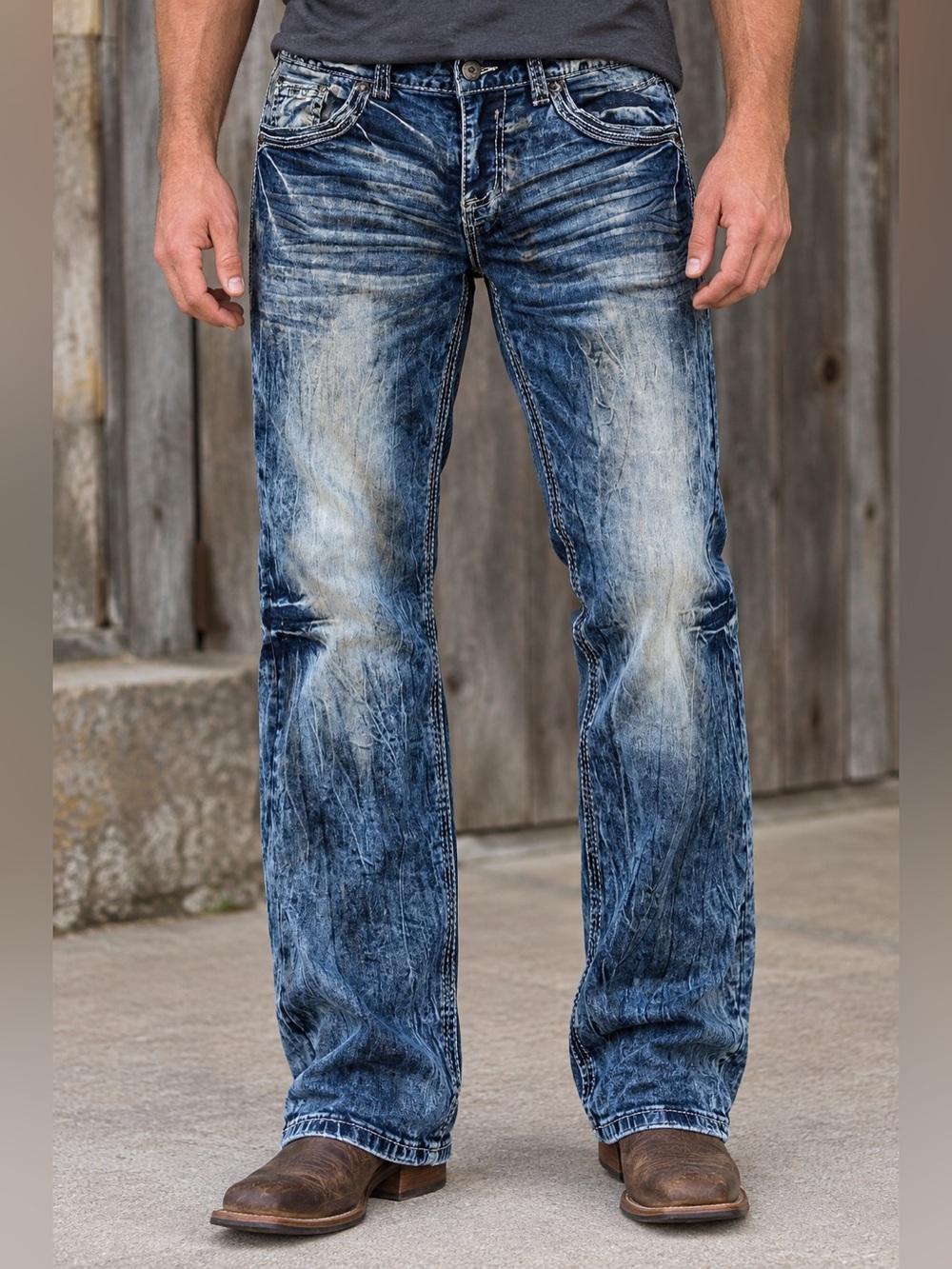 AFFLICTION Men’s Distressed Acid Wash Blue Bootcut Jeans Sz 36x34 Premium 🔥Y2K🔥